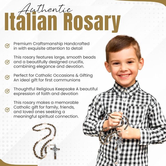 Catholic Rosary Necklace | Large Bead Italian Rosary, Christian Prayer Beads for - Picture 7 of 7